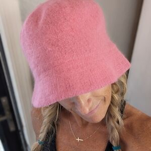 Betmar 100% Angora Fuzzy Pink Bucket Hat – Cloche Style Soft Winter Hat OS